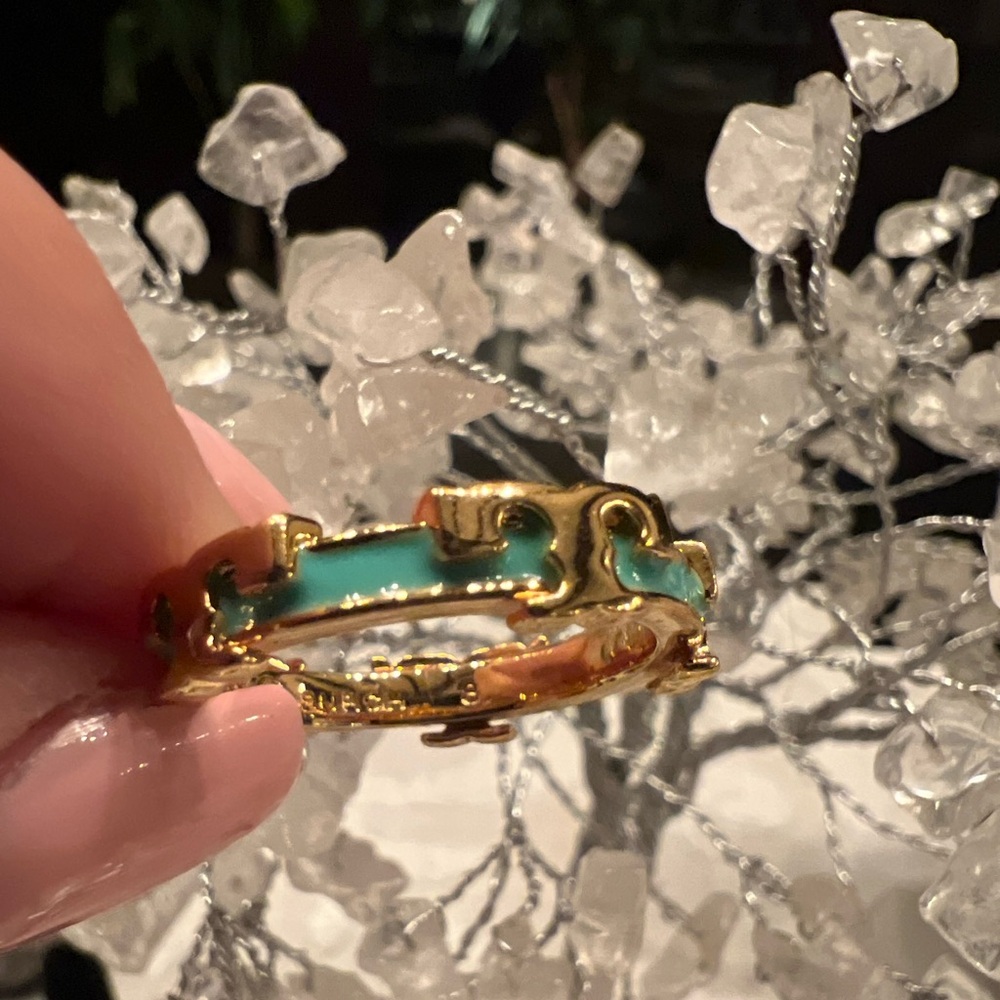 Tory Burch Green Enamel Ring Size 7